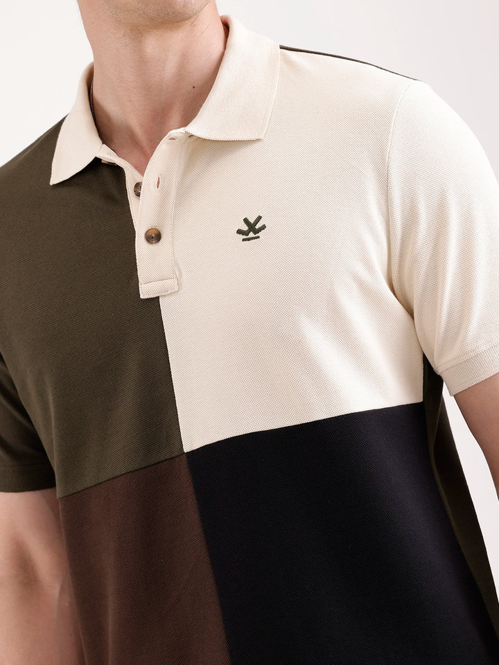Cut & Sew Polo T-Shirt   |  Olive