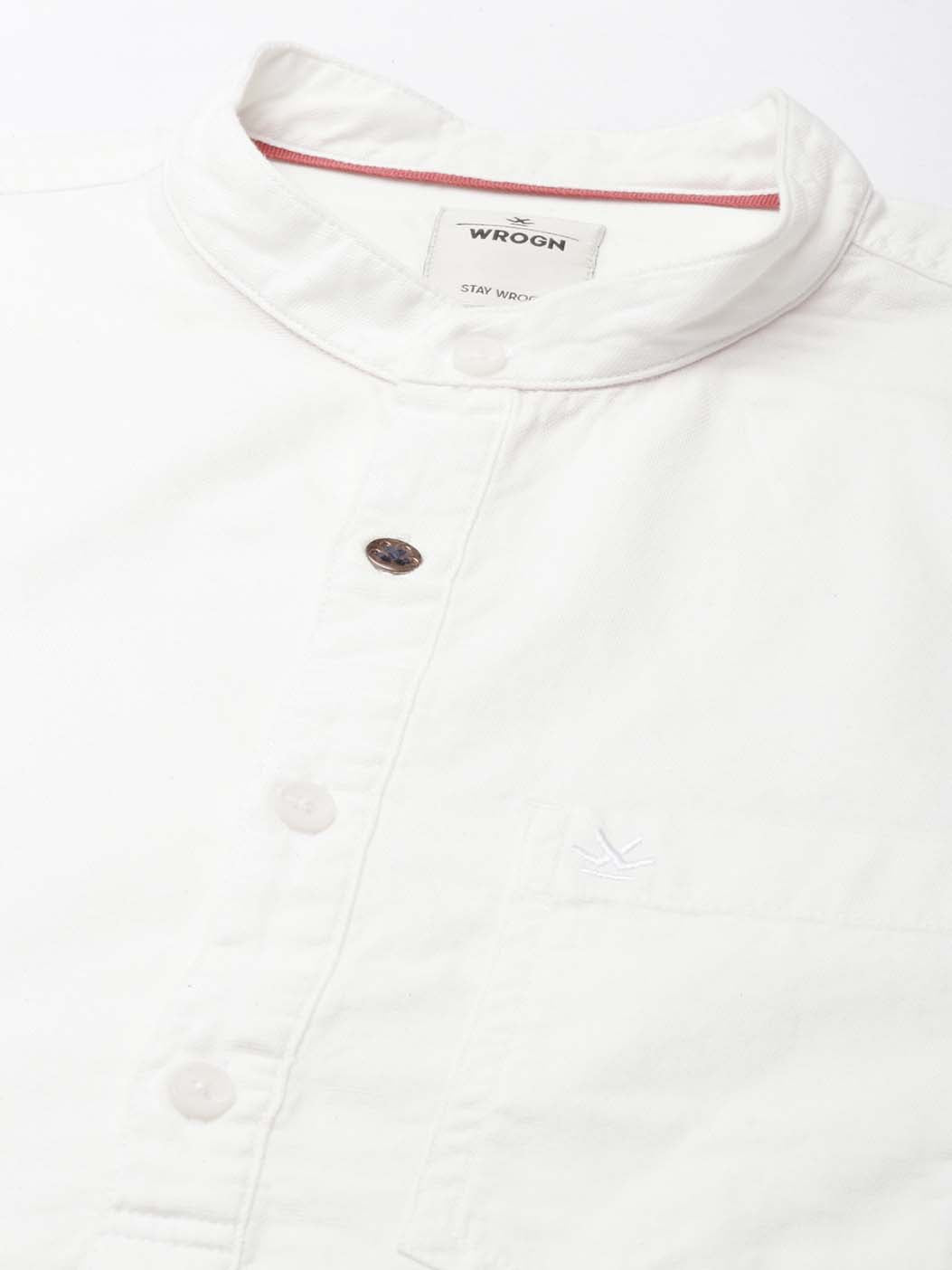 White Henley Neck Solid Shirt