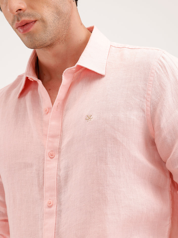 Solid Slim Fit Linen Shirt | Pink