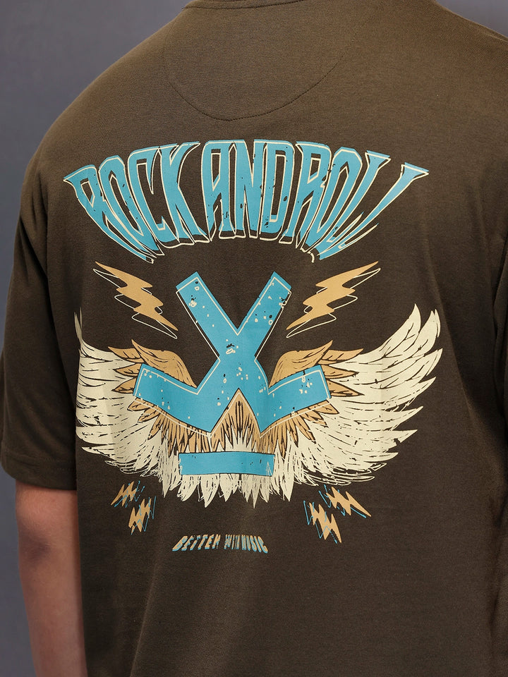 Casual Back Printed Oversized T-Shirt  | Olive