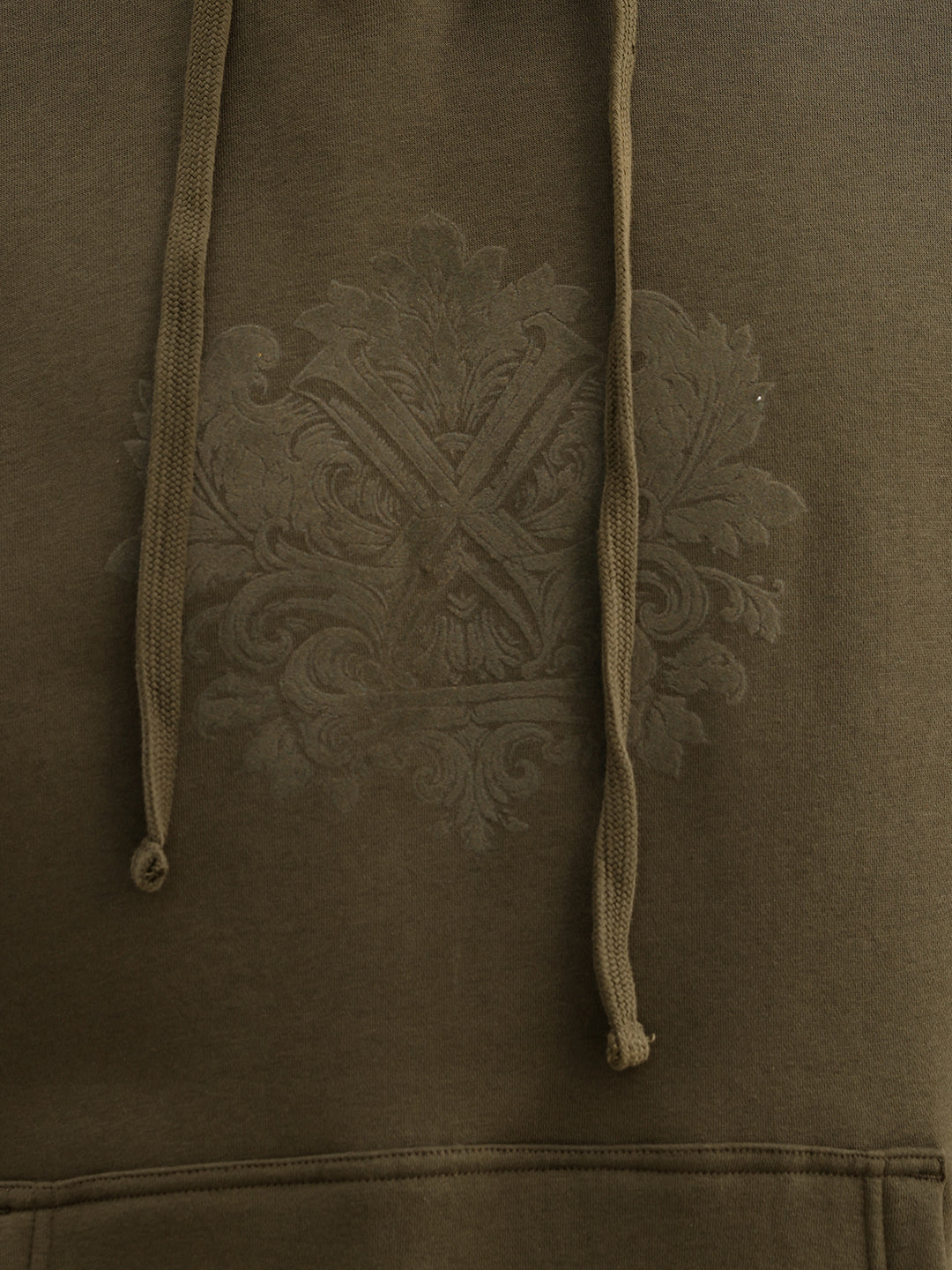 Solid Comfort Fit Flock Printed Hooded Sweatshirt | Olive
