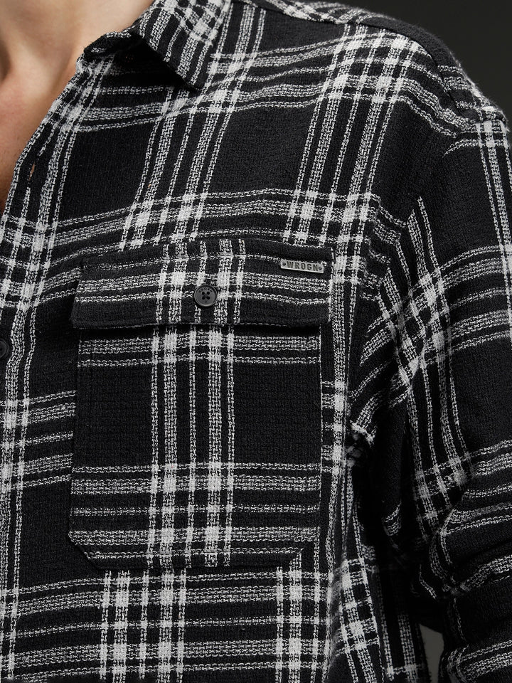 Wrogn Men's Casual Checkered Shirt | Black