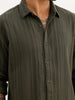 Textured Slim Fit Striped Shirt | Olive
