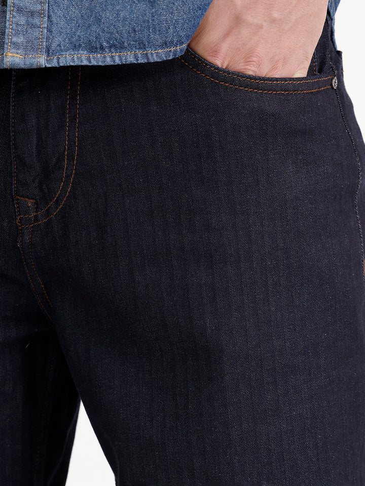Loose Fit Textured Denim Jeans | Dark Blue