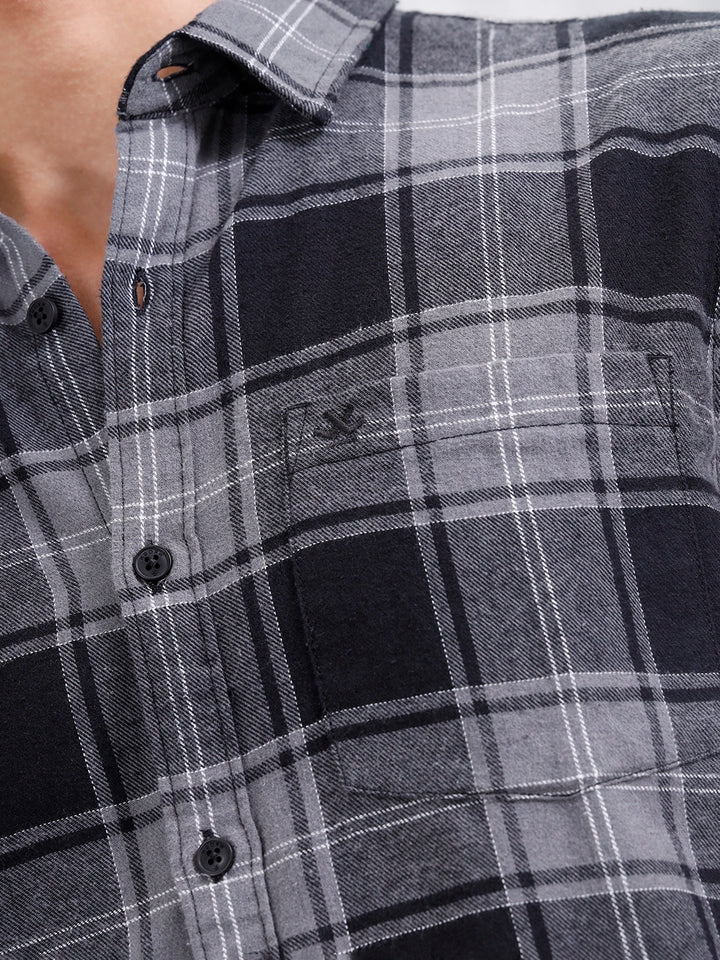 Regular Fit Cotton Checkered Pattern Shirt | Black