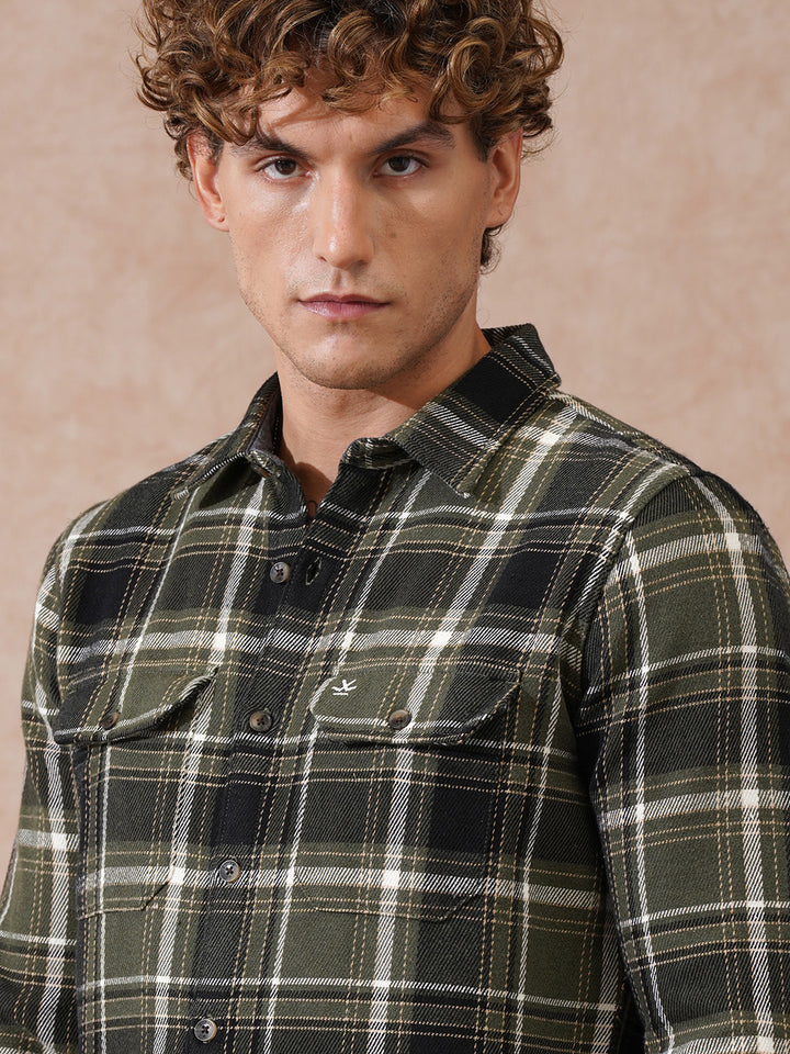 Double Pocket Checked Shirt | Olive