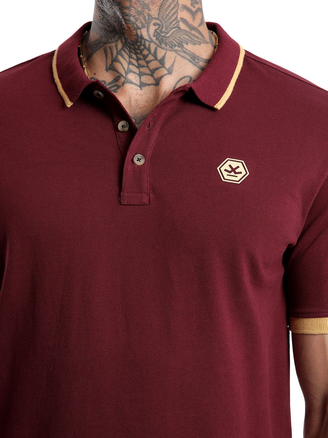 Elite Solid Maroon Tipping Polo T-Shirt