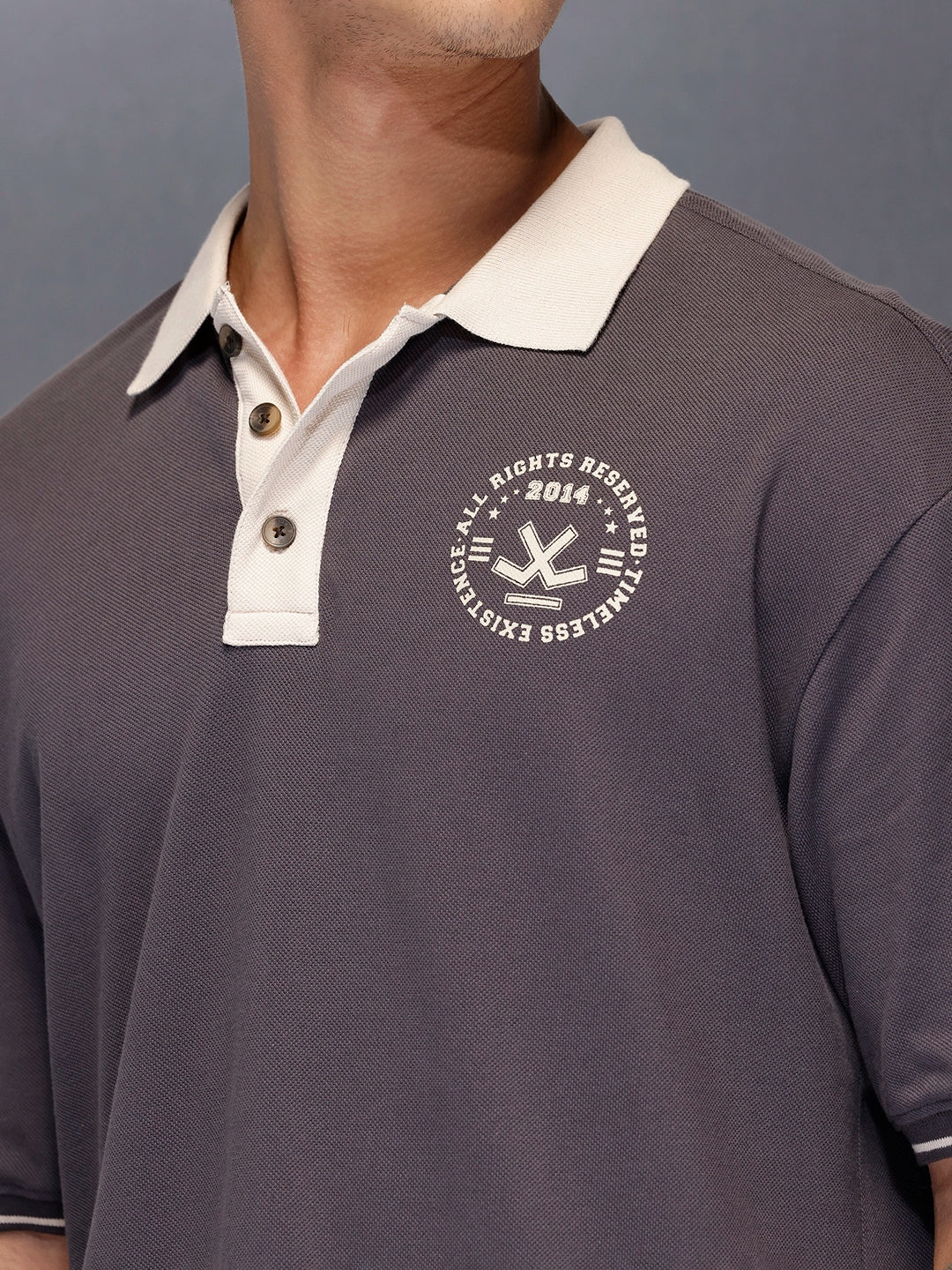 Men’s casual contrast collar polo t-shirt | Charcoal