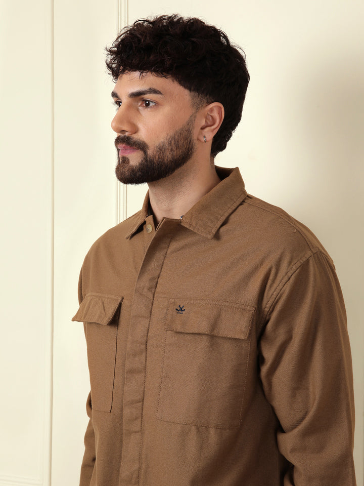 Solid Regular Fit Shacket | Khaki