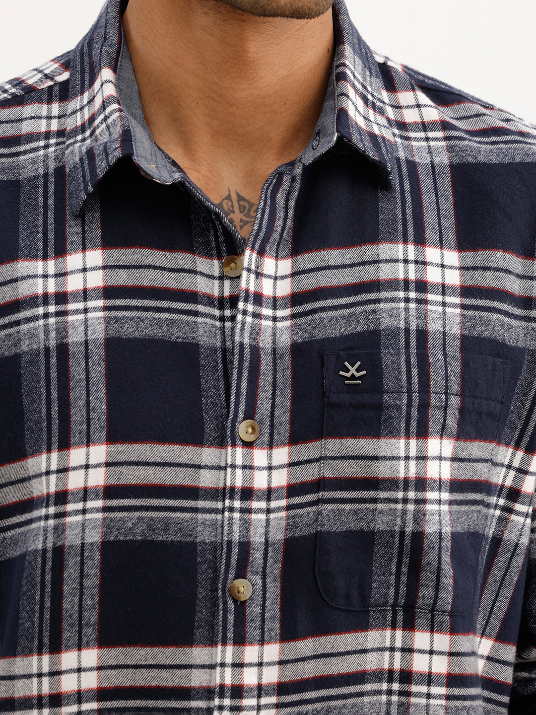 Slim Fit Flannel Full Sleeve Shirt | Navy Blue