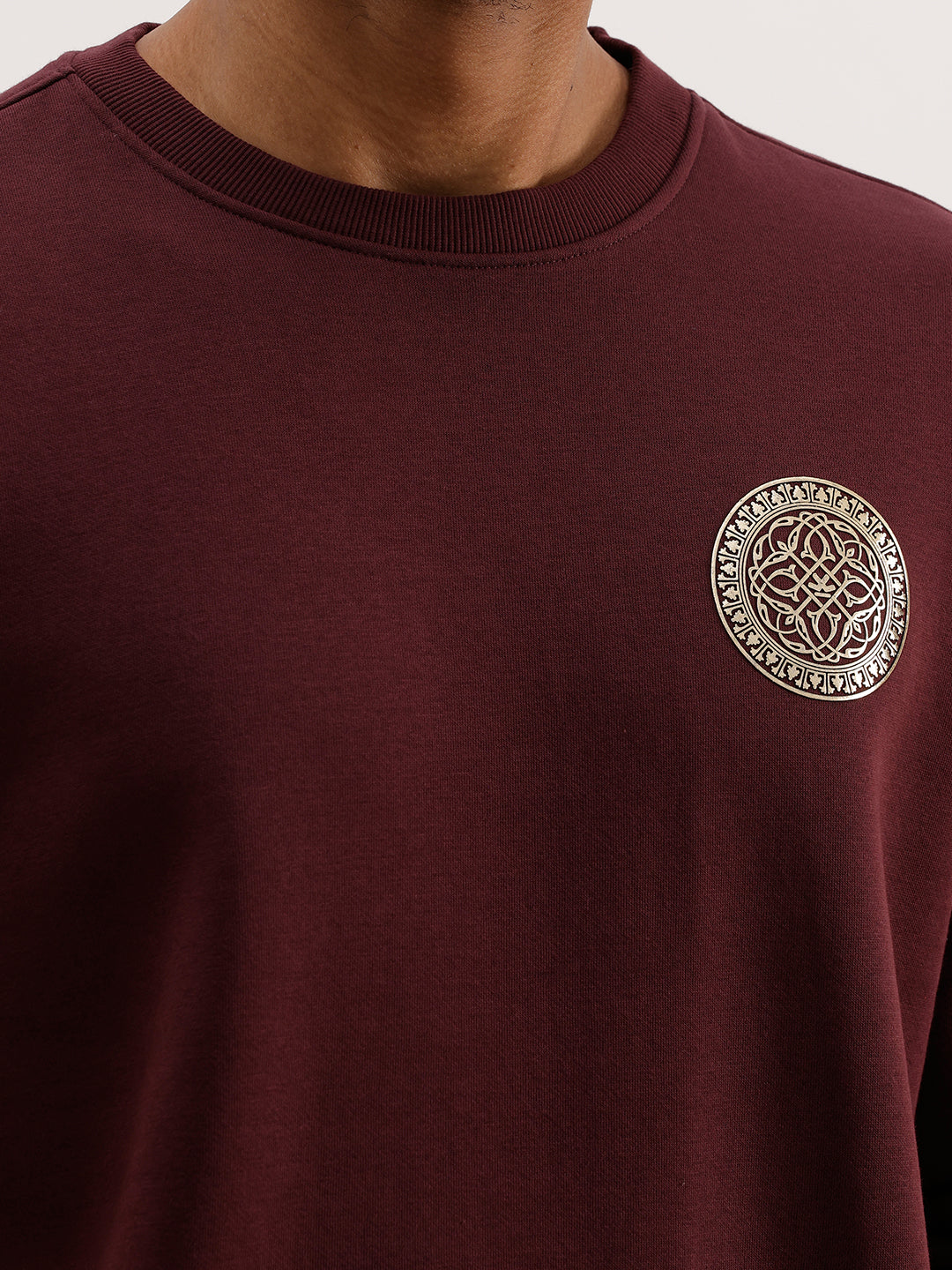 Comfort Fit Foil Printed Sweatshirt | Wine