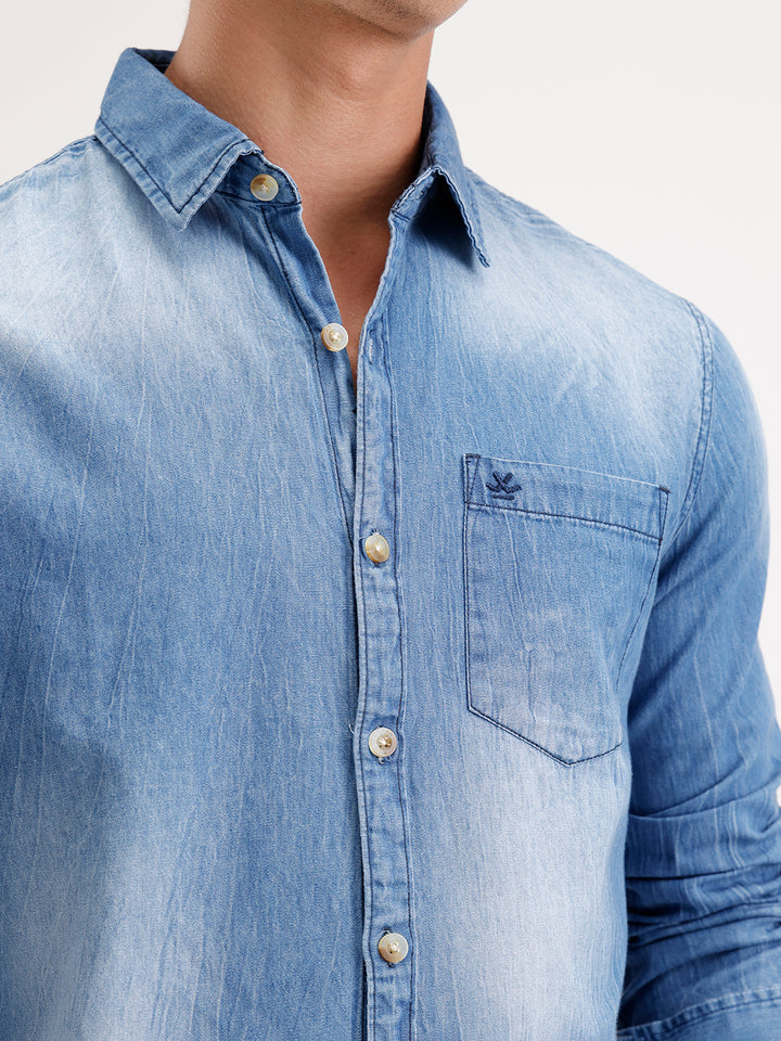 Slim Fit Faded Denim Shirt  | Blue