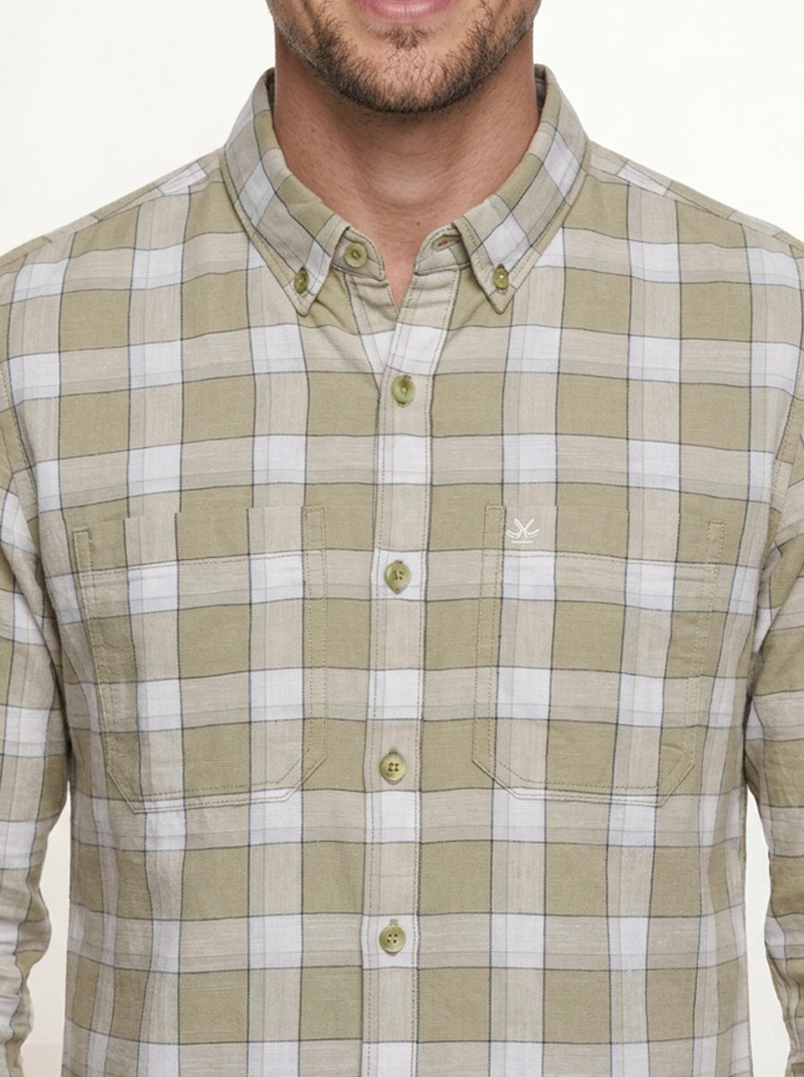 Regular Slim Fit Checkered Shirt | Khaki