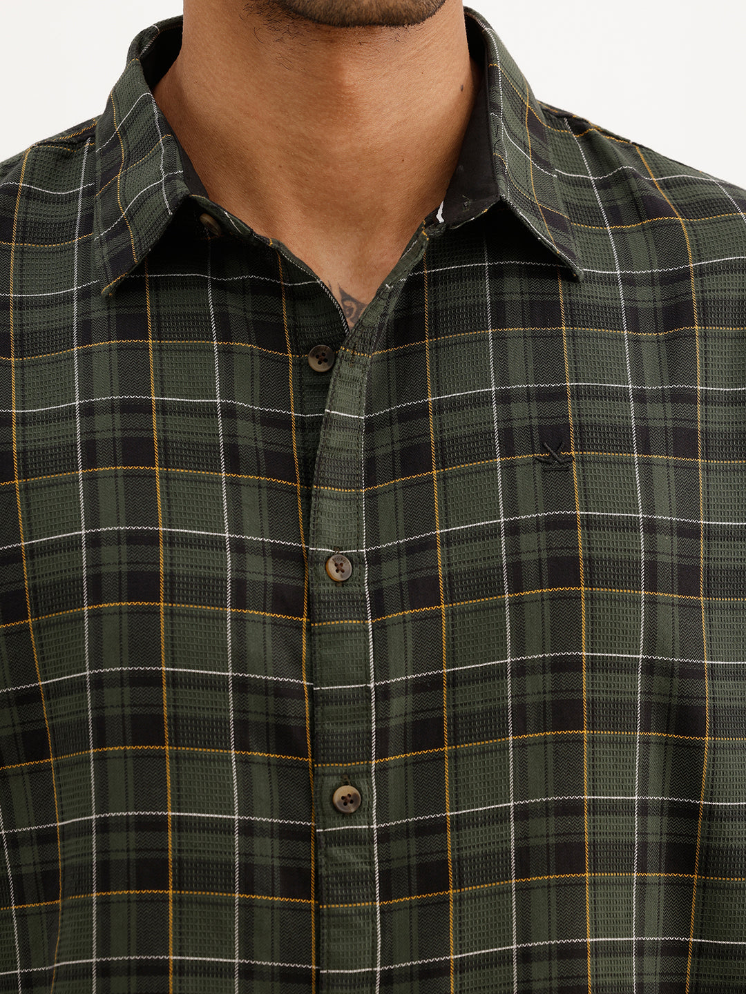Slim Fit Checkered Shirt | Olive | WSH02FSSL0072S