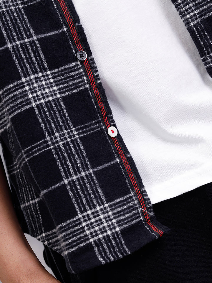 Soft Hand Brushed Check Shirt In Crepe Yarn | Black