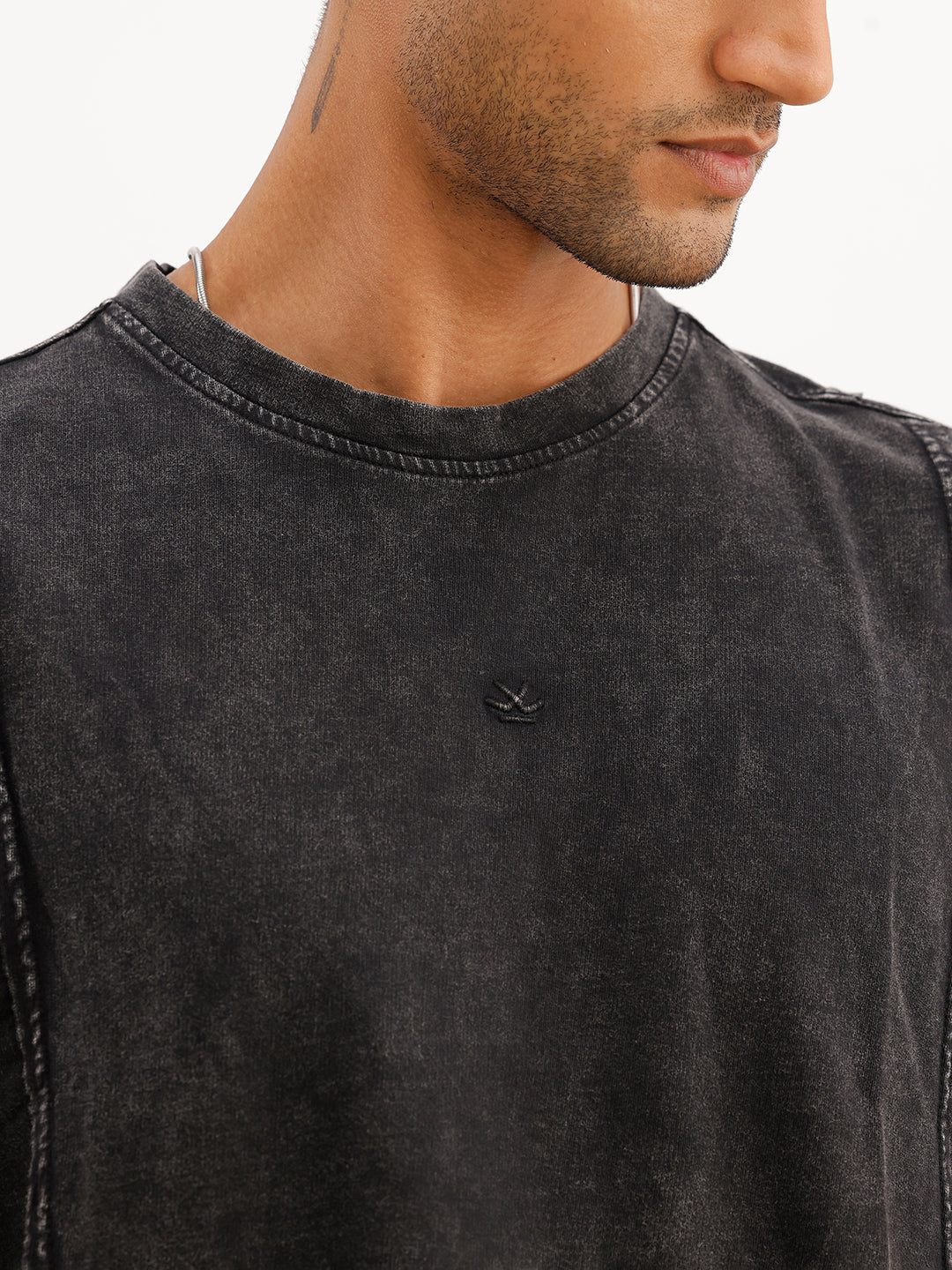 Washed Cut Off Sleeves T-Shirt | Black