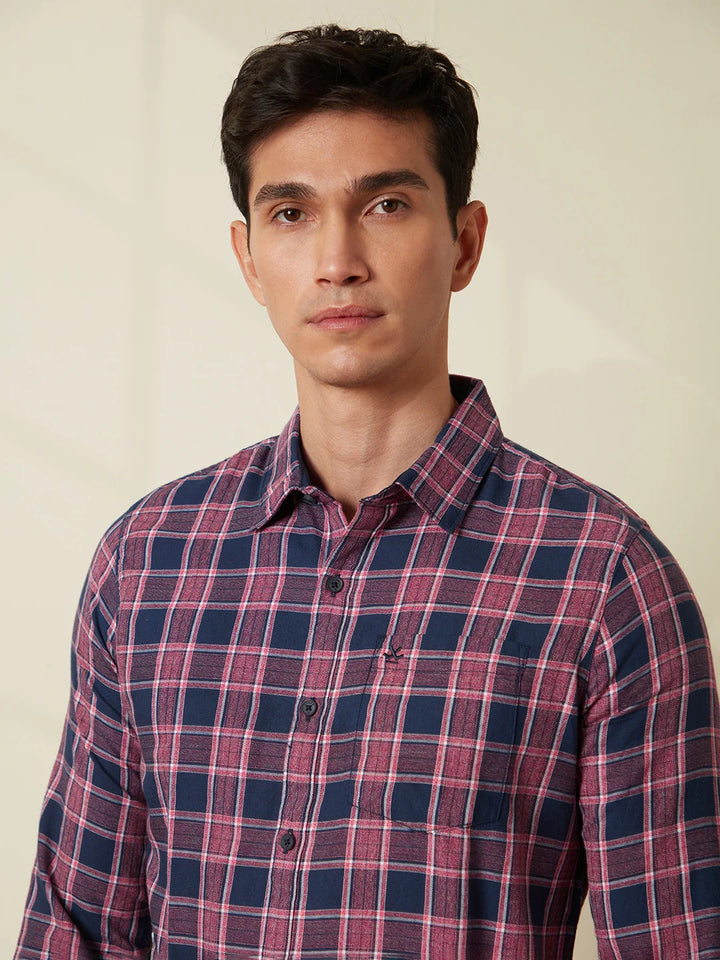 Textured Checks Slim Fit Shirt | Red