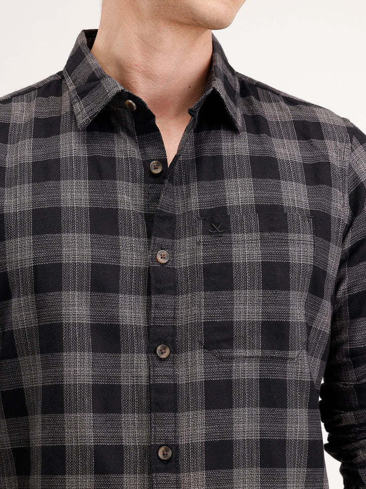 Slim Fit Checkered Shirt | Black