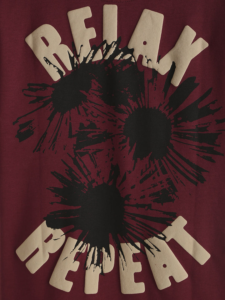 Puff Print Oversized T-Shirt | Maroon
