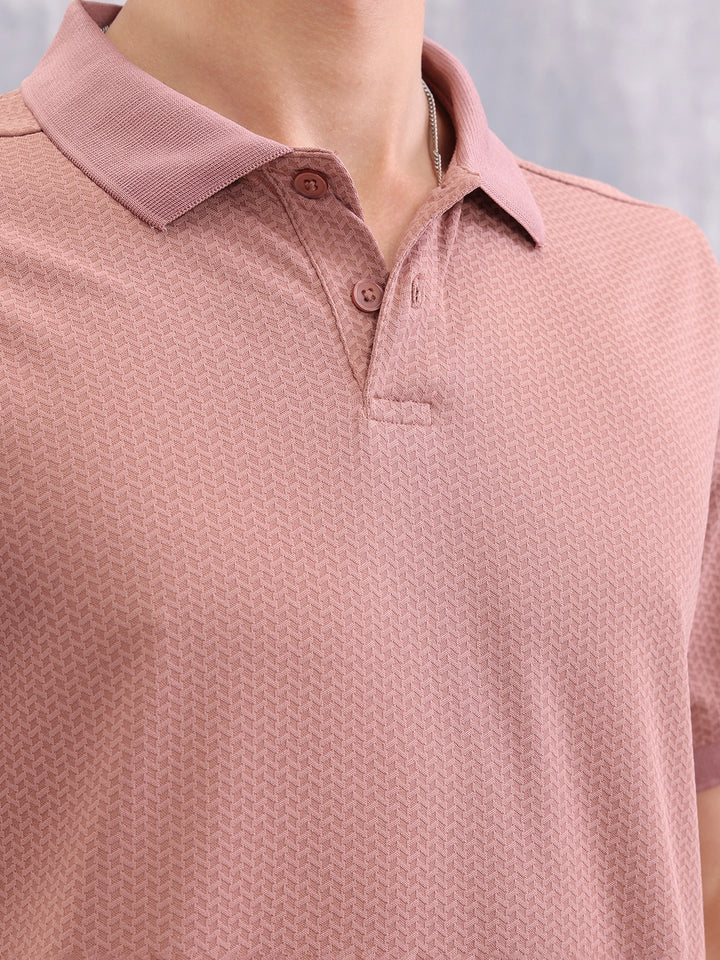 Solid Textured Slim Fit Polo T-Shirt | Pink