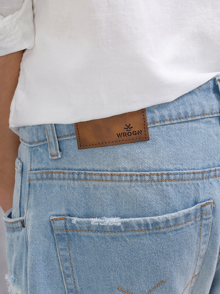 Solid Anti Fit Distressed Jeans | Light Blue