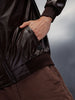 Faux Leather Mock Layer Hooded Jacket | Dark Brown