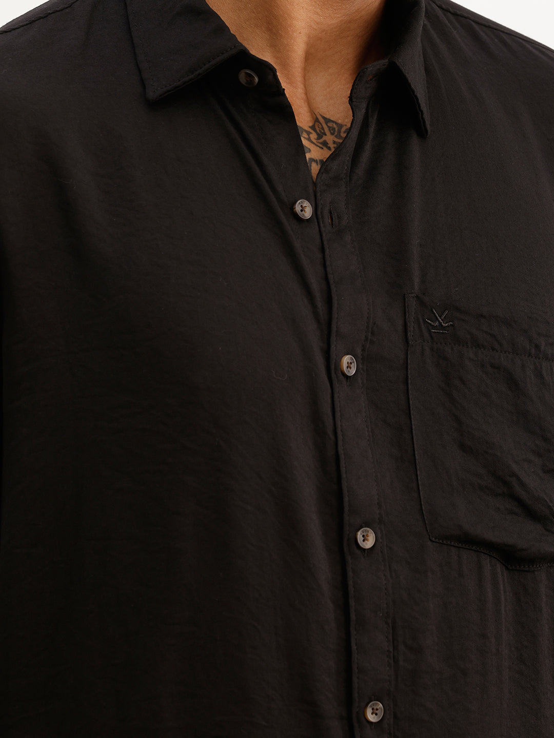 Solid Slim Fit Full Sleeve Shirt | Black