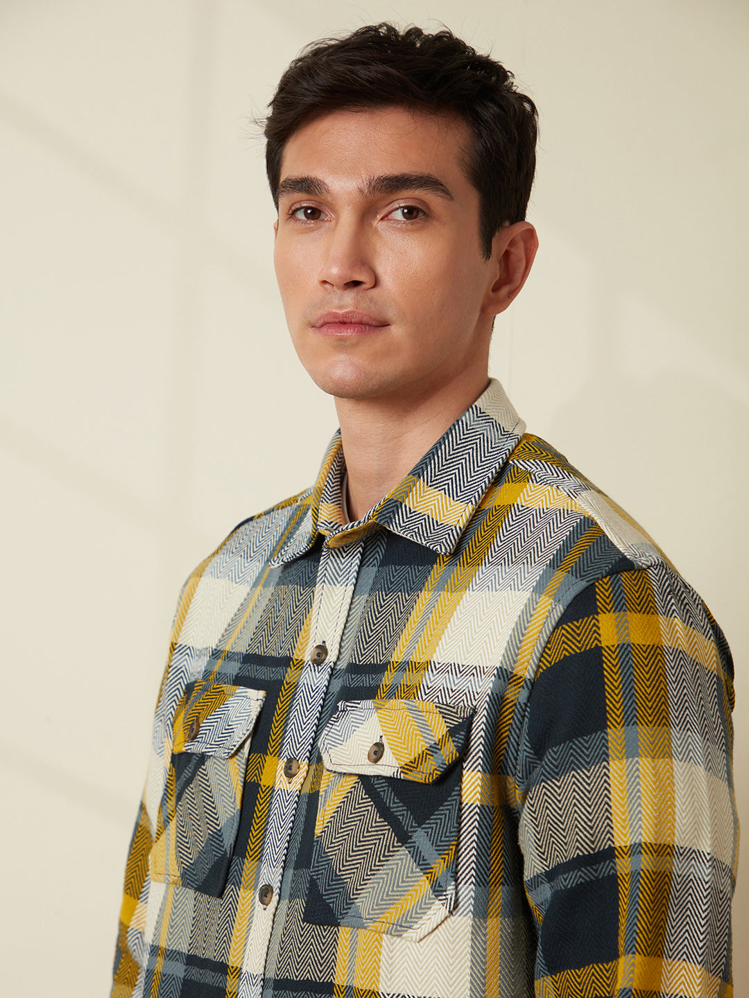 Yellow Herringbone Woven Shirt