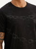 Washed Slim Fit Placement Printed T-Shirt | Black