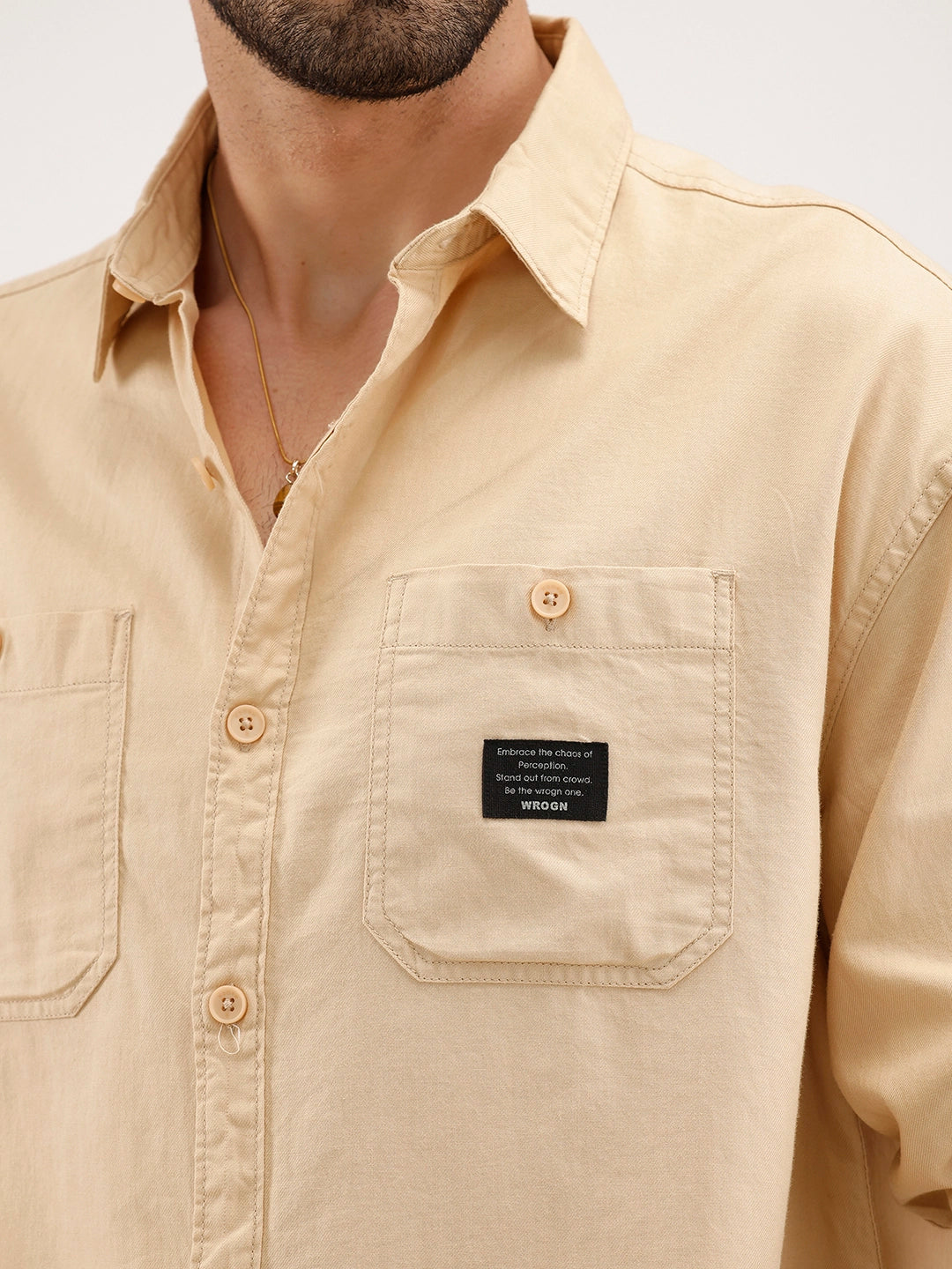 Oversized Double Pocket Fit Shirt | Beige