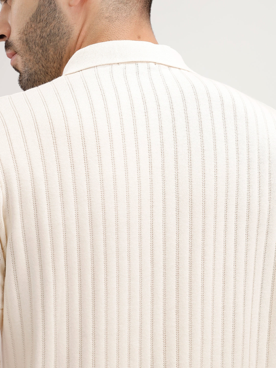 Slim Fit Textured Half Sleeve Shirt | Off White
