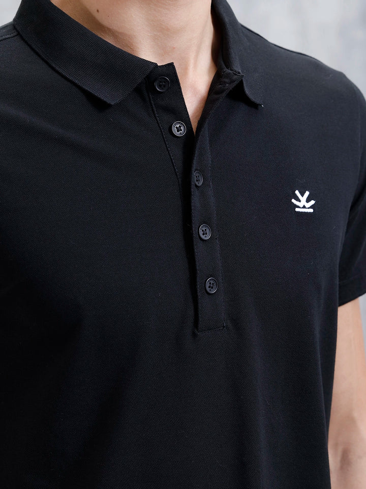 Minimalist Solid Polo Tee For Men | Black