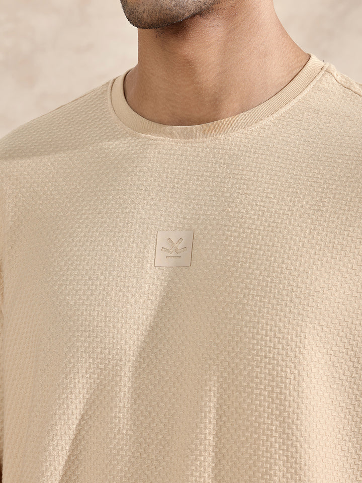 3/4th Sleeve Textured T-Shirt | Beige