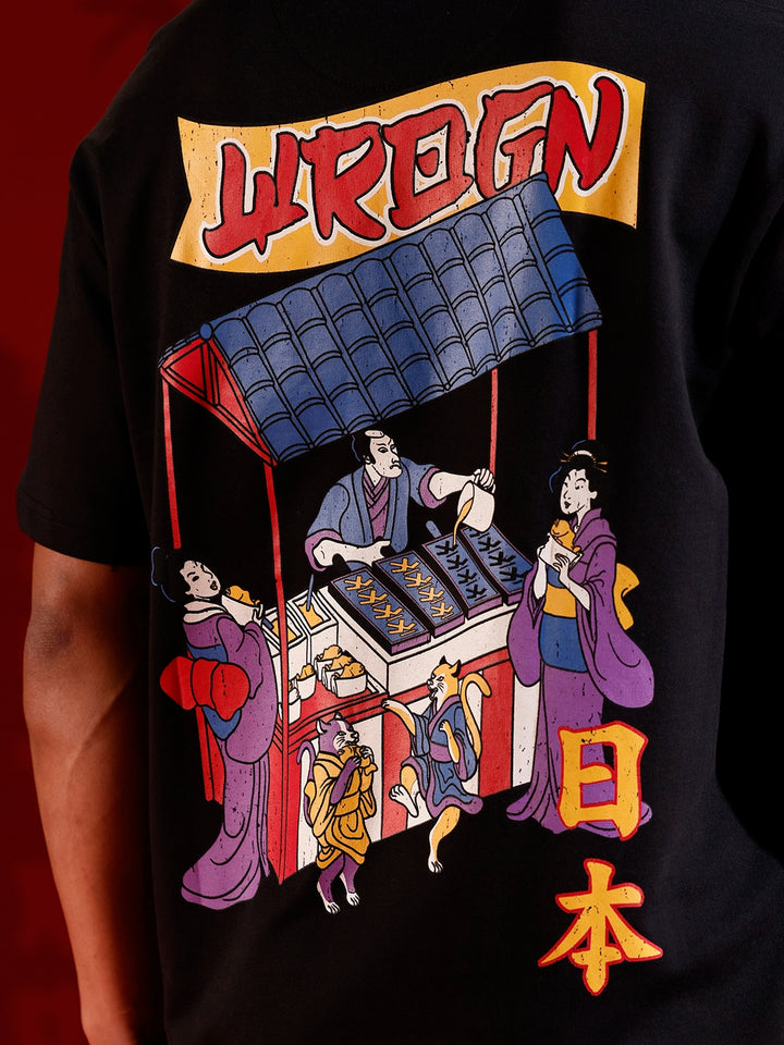 Minimal Chest Print Oversize Tshirt | Black