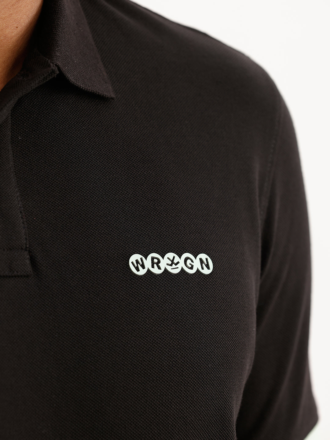 Solid Contrast Sleeve Polo T-Shirt | Black