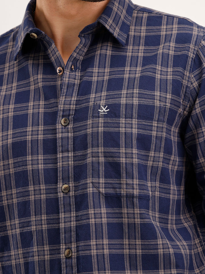 Regular Fit Checkered Shirt| Blue