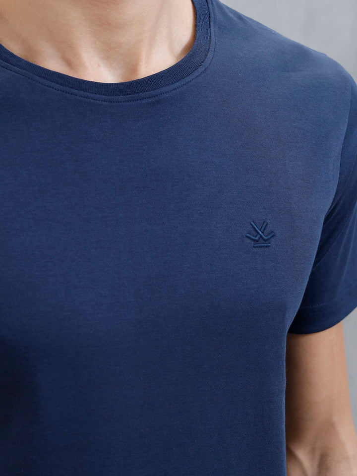 Men's Solid Casual Slim Fit T-Shirt  | Navy Blue
