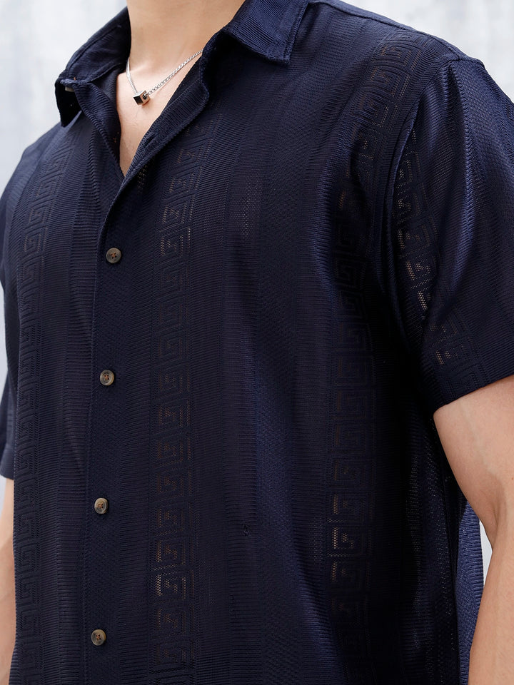 Men's Regular Fit Textured Shirt  | Navy Blue