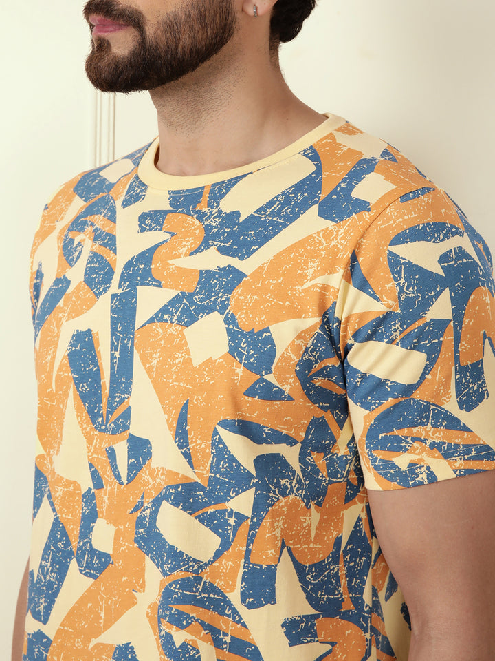 Distressed AOP Slim Fit T-Shirt | Yellow