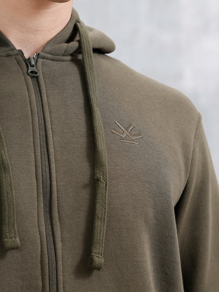 Men’s Solid Zip-Up Hoodie Sweatshirt | Olive