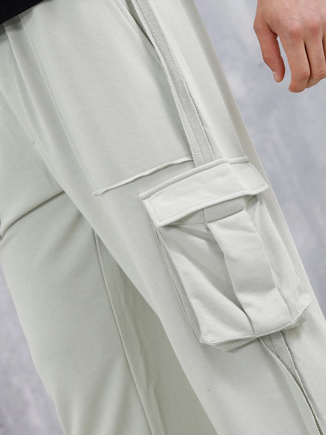 Casual Raw Edged Cargo Pants For Men | Light Green