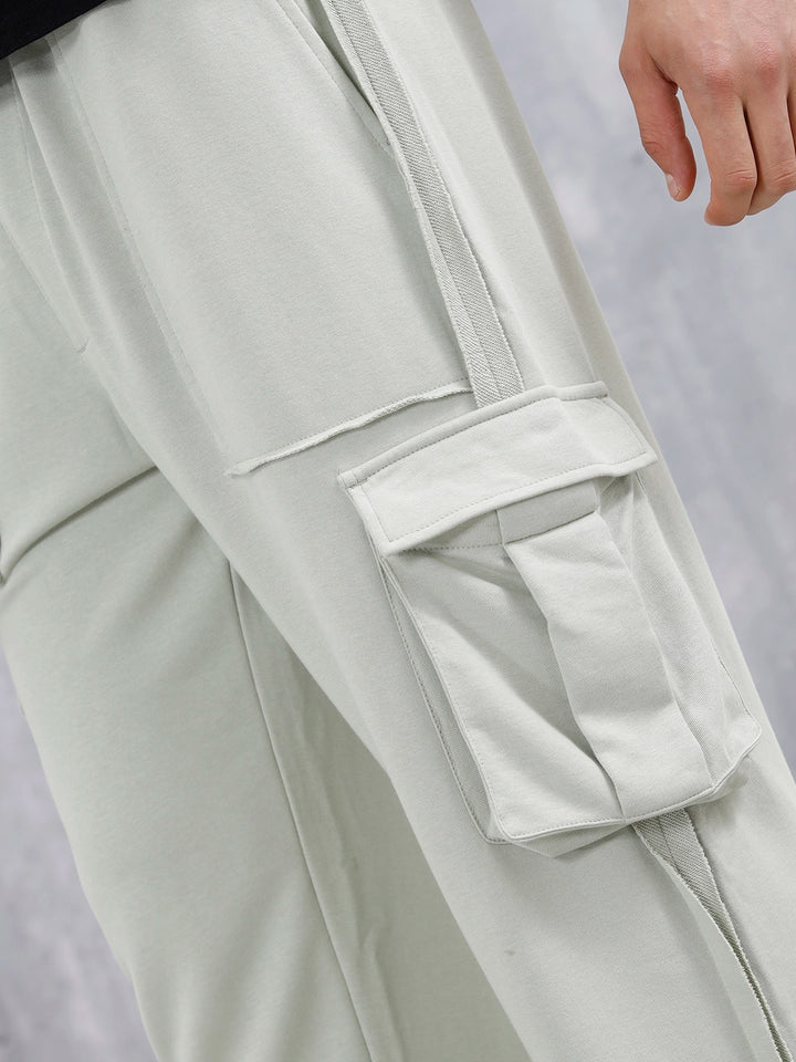 Casual Raw Edged Cargo Pants For Men | Light Green
