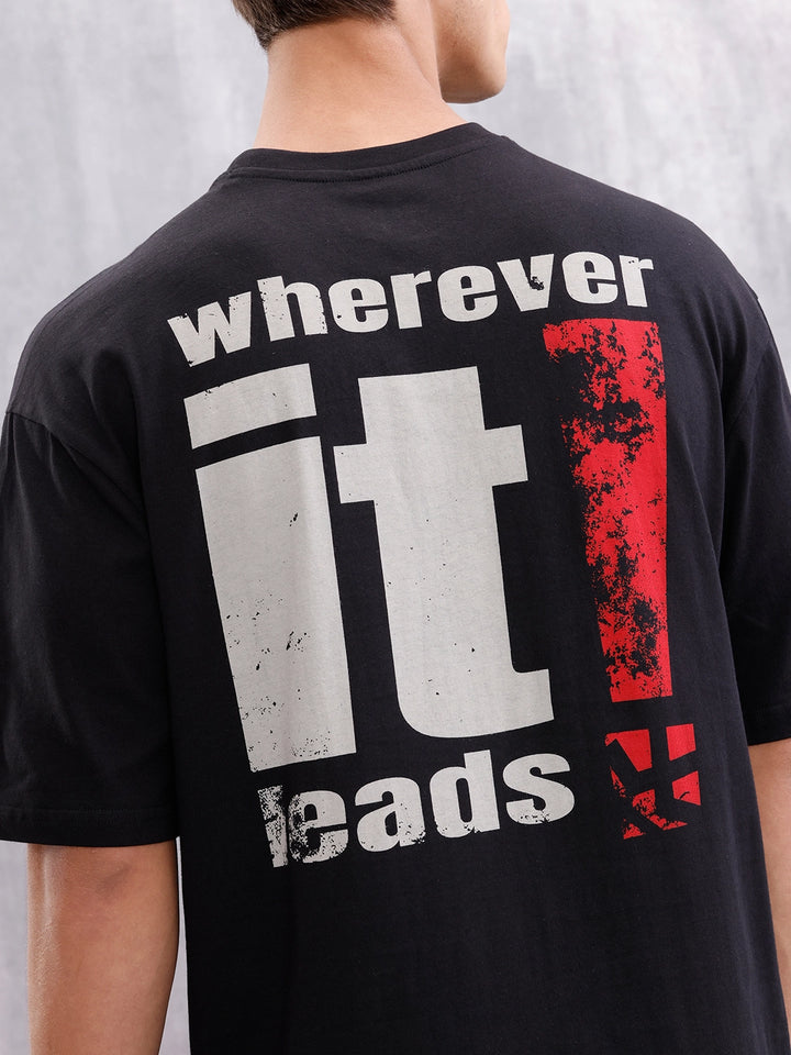 Back Graphic Printed Oversized Fit T-Shirt | Black