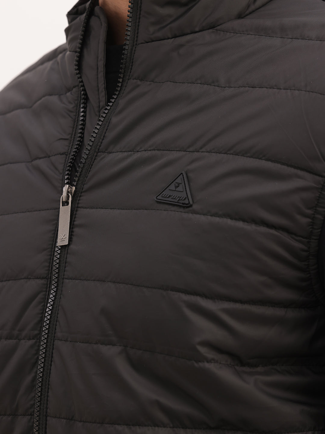 Solid Tipping Sleeve Puffer Jacket | Black