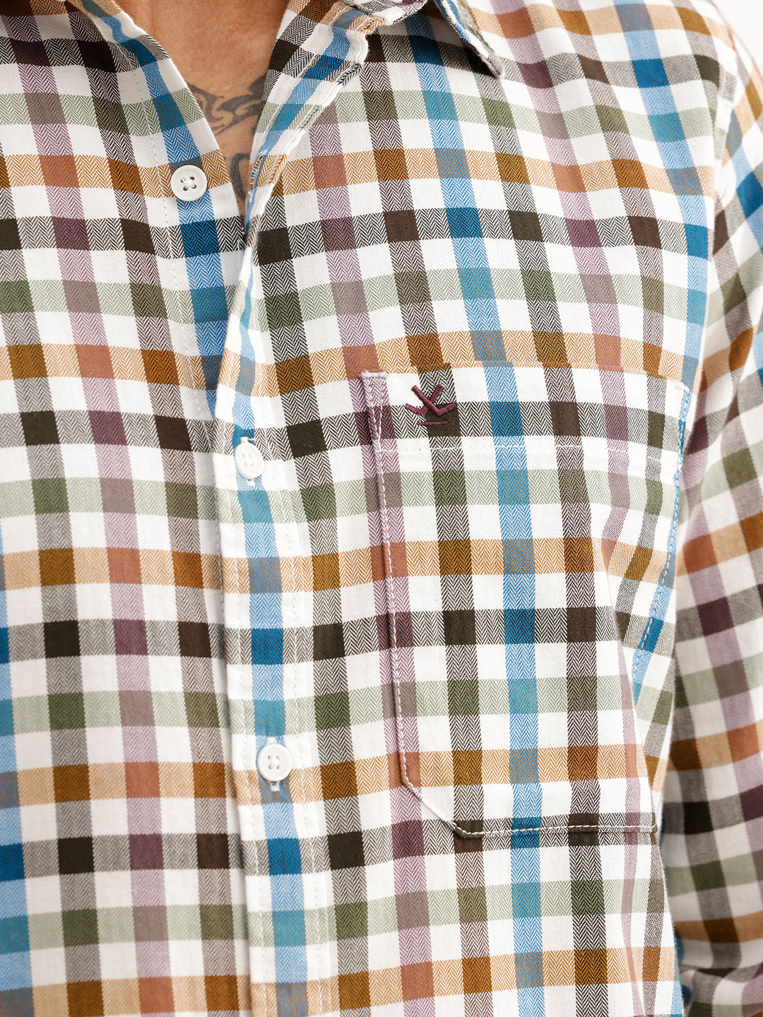 Regular Fit Full Sleeve Checkered Shirt | White
