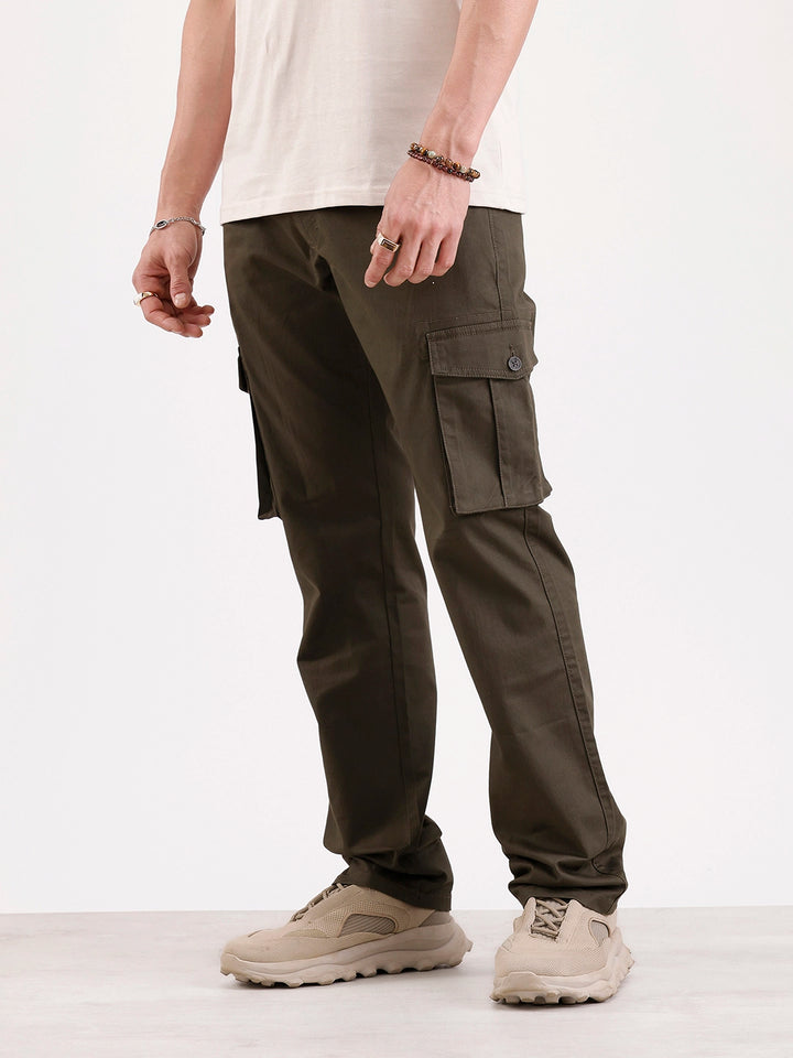 Solid Straight Fit Cargo Trouser   |  Olive