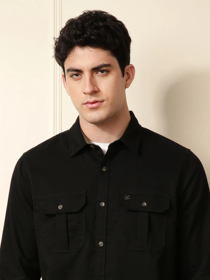 Fine Corduroy Slim Fit Shirt | Black
