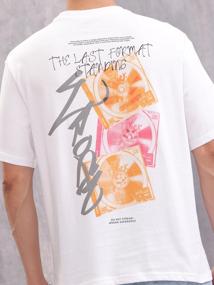 Retro Cd Graphic Back Print Oversized Fit T-Shirt | White