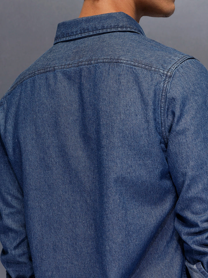Washed slim fit denim shirt | Blue