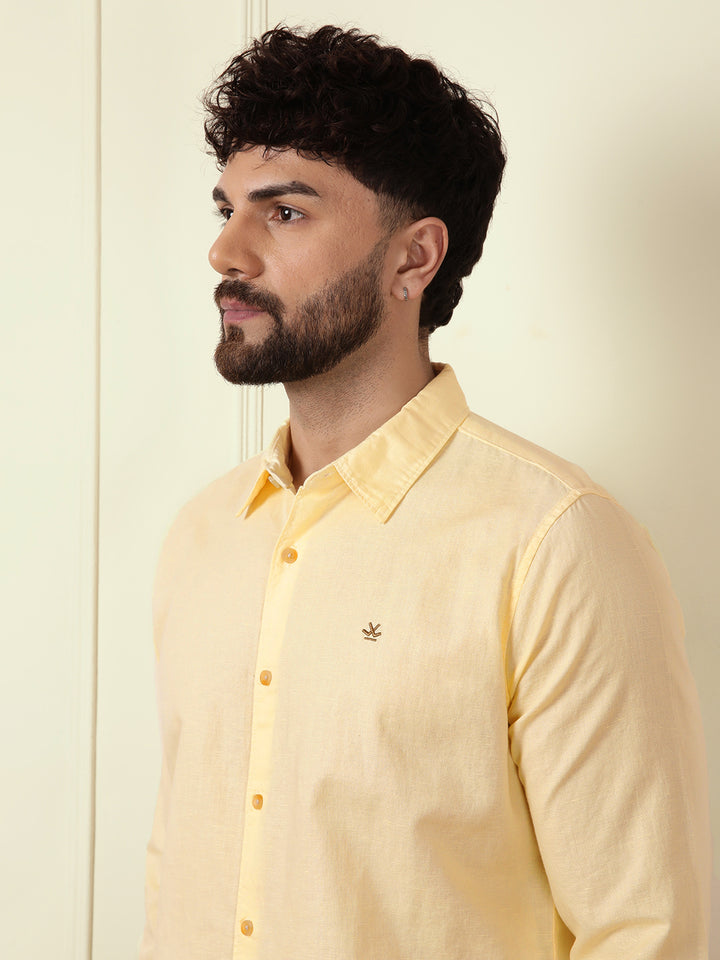Solid Linen Blend Shirt | Yellow
